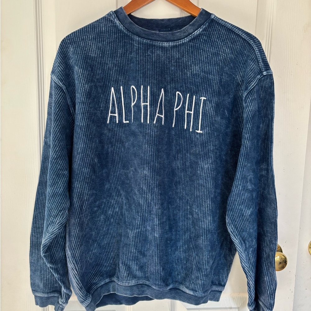 Alpha Phi Corded Crew Sweatshirt Women's Sorority Size S preppy collegiate